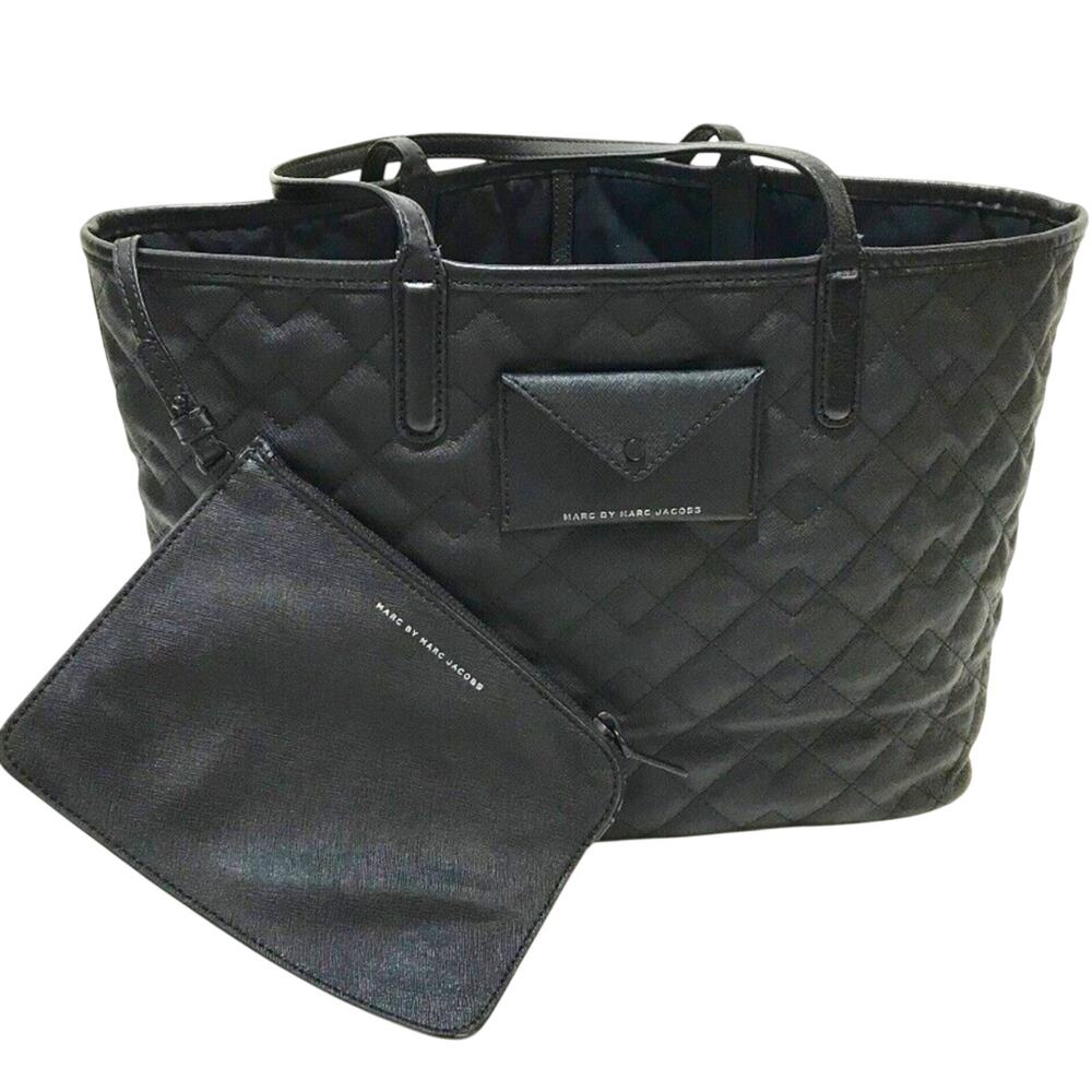Marc by Marc Jacobs Black Quilted Tote Shoulder Bag With Pouch Purse Handbag